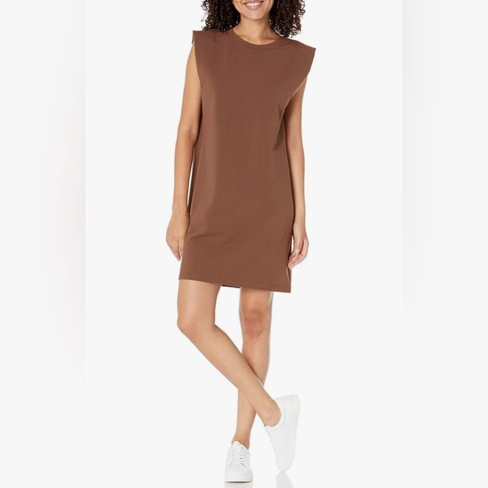 The Drop Mariana Strong Shoulder Brown Mini Dress,‎ Size M